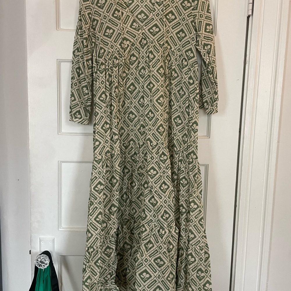 Zara Long Sleeve Geometric Green Dress